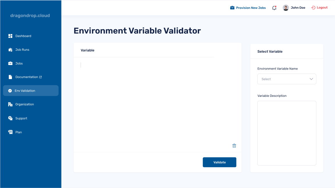 Client-side environment variable validation.